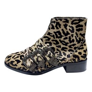 Asos Leopard Calf Hair Leather Embossed Buckle Ankle Boots Women's Size 6